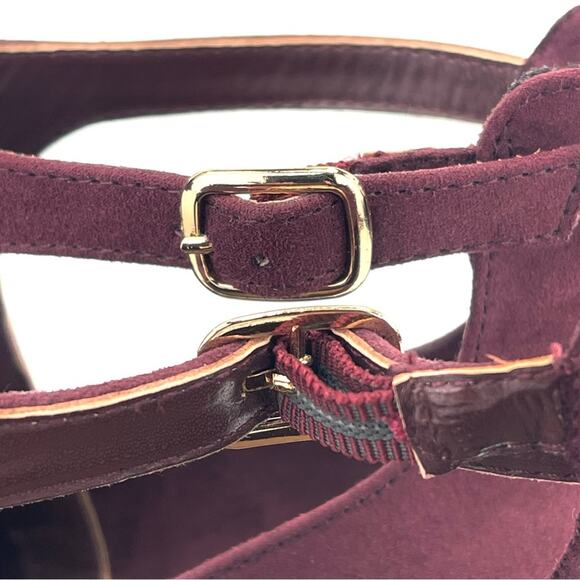 Parker & Sky Mila Open Toe Bootie/Ankle Boot Sz 9 Burgundy Faux Suede Adjustable - Picture 10 of 16